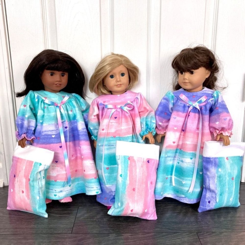 Doll Nightgown Pillow Rainbow Heart fits American Girl and 18” Dolls New Doll Cl